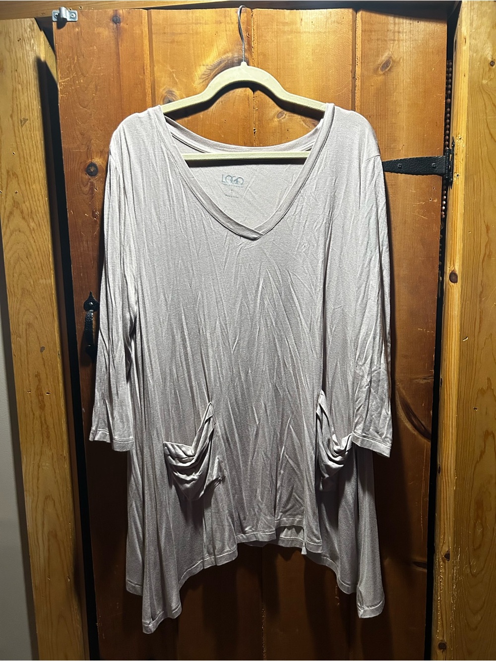 LOGO by Lori Goldstein Light Taupe V-Neck Pocket Tunic